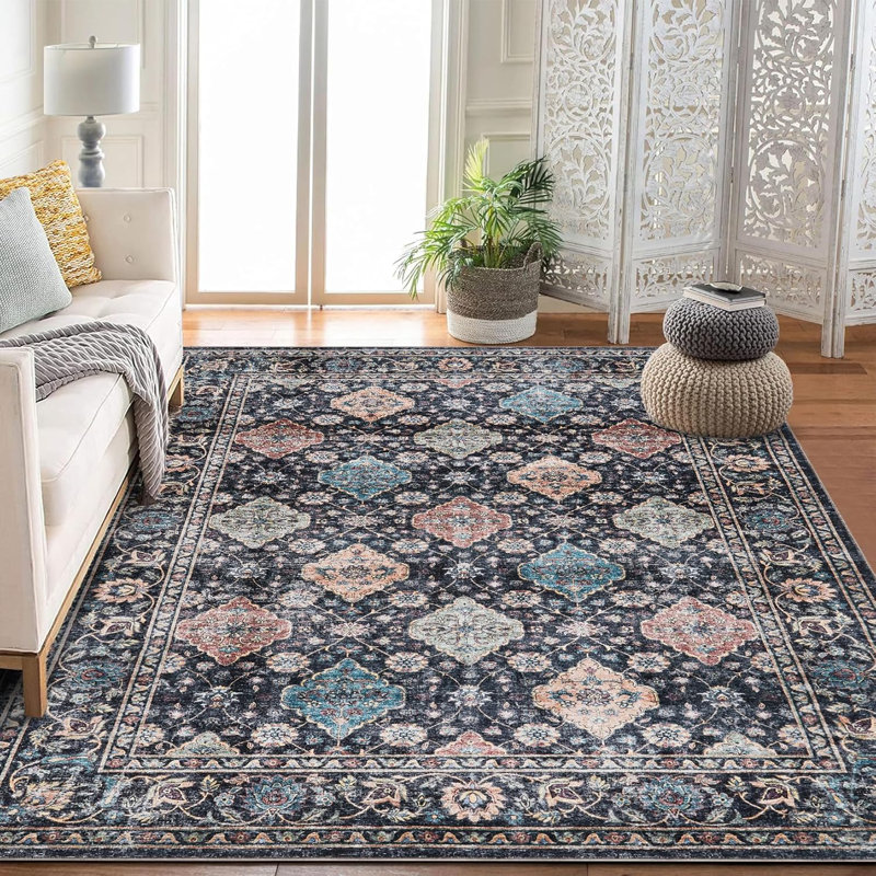Area Rugs Living Room Rug Non-Slip, Machine Washable, Low Pile Oriental Rugs, Soft Carpet for Living Room, Bedroom, Dining Room