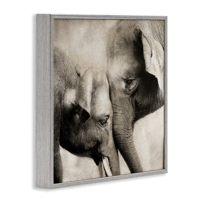 Elephant & Baby Hug Framed Giclee, design by CAD Designs