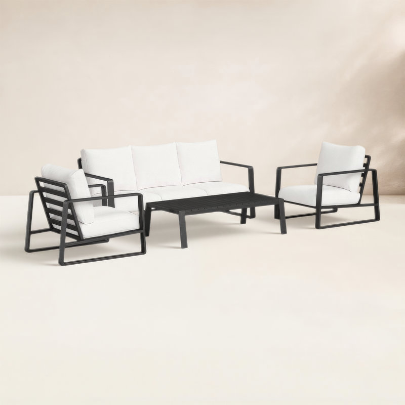 Leanna Aluminum 4 Piece Outdoor Seating Group with Cushions, 2, No