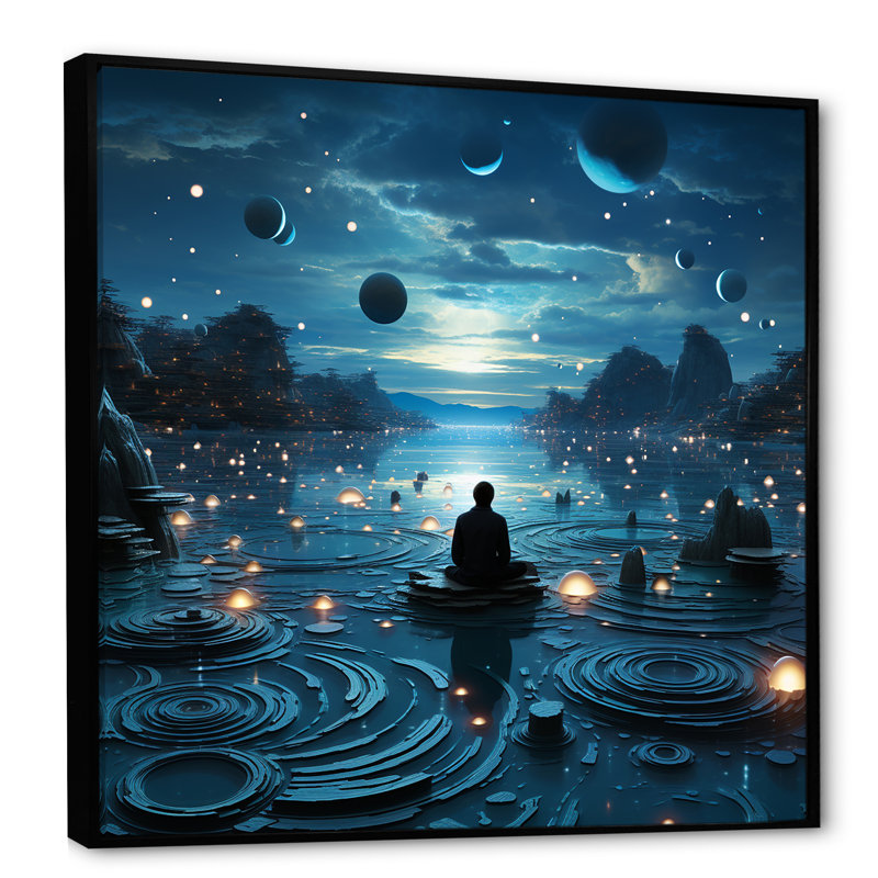 Bleu intérieur méditation, H 30 po x l 30 po x P 1 po, Cadre flottant noir