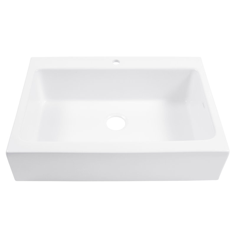 Parker White Fireclay 34" Single Bowl Quick-Fit Farmhouse Apron Front Drop-in Kitchen Sink and Drain, 1