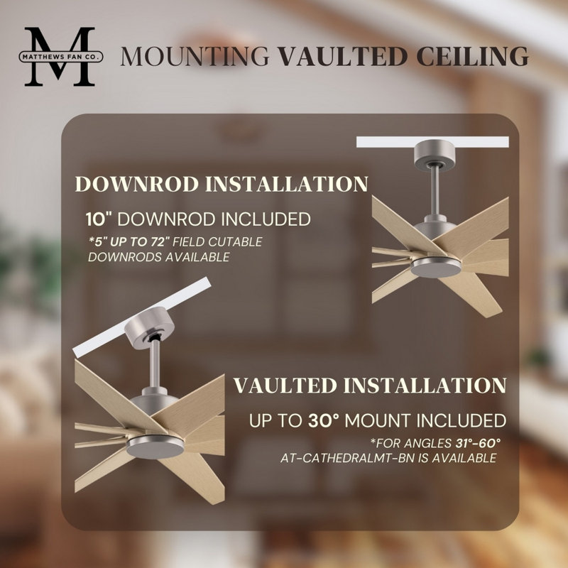 Ariella - Eight Blade Ceiling Fan - Brushed Brass Finish - Matte Black Blades, Light Maple Tone, Brushed Nickel
