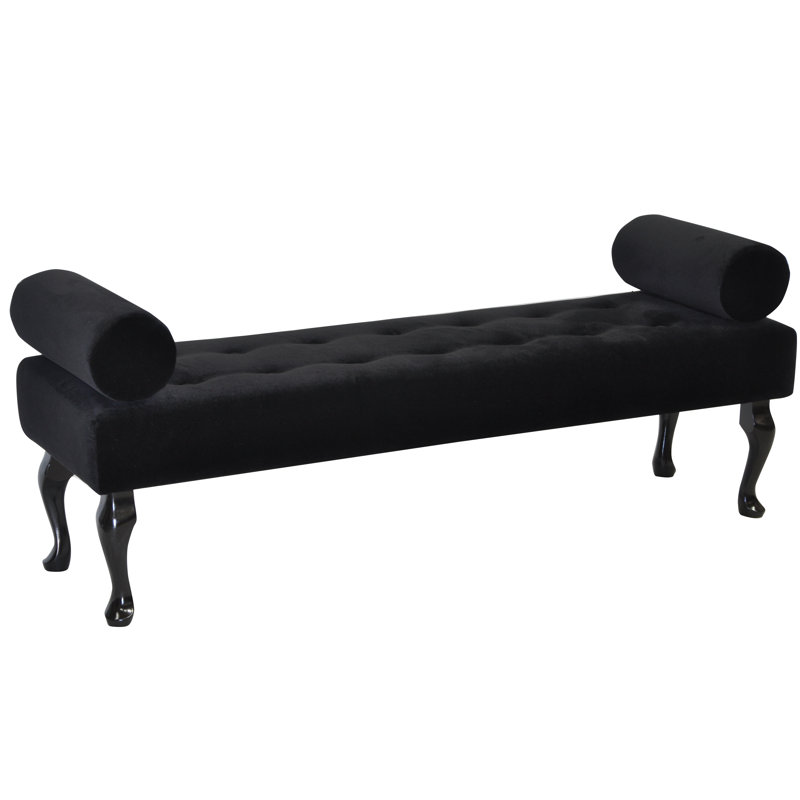 Glamour Velvet Upholstered Bench, Black/Cayenne Plush