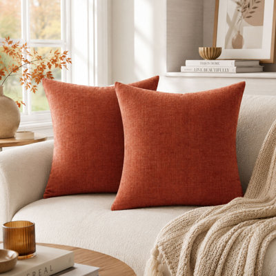 2 Piece 18 x 18 Inch Burnt Orange Chenille Throw Pillow Cover Set