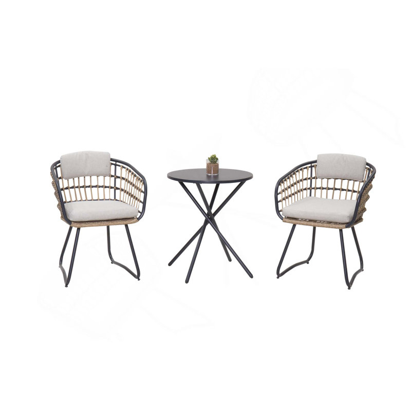 Ensemble bistro 3 pièces, table ronde avec cadre en métal et 2 chaises
