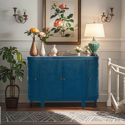 Oval Storage Cabinet with 4 Doors,Buffet Sideboard Cabinet with Storage, Fluted Accent Storage Cabinet with Curvy Edge, Sliding Door, Freestanding Credenza, Console Table