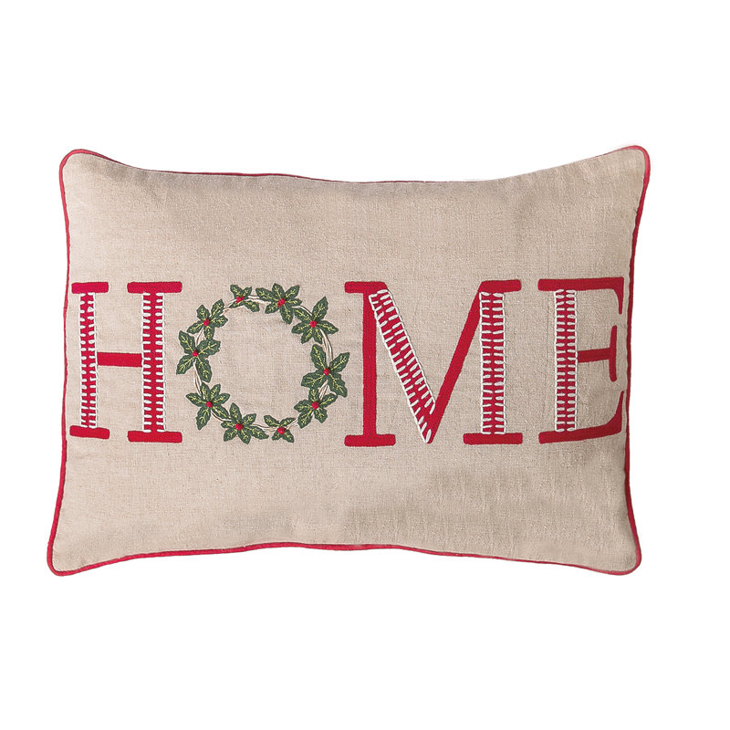 Rectangular Beige and Red Embroidered Christmas Pillow