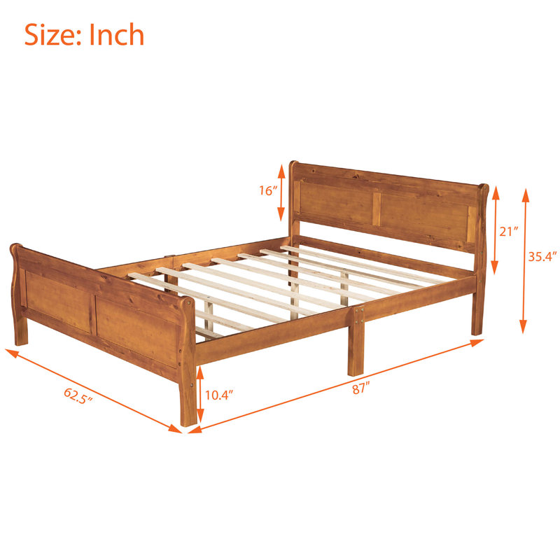 Wood Platform Bed with Headboard and Footboard, Oak, Queen