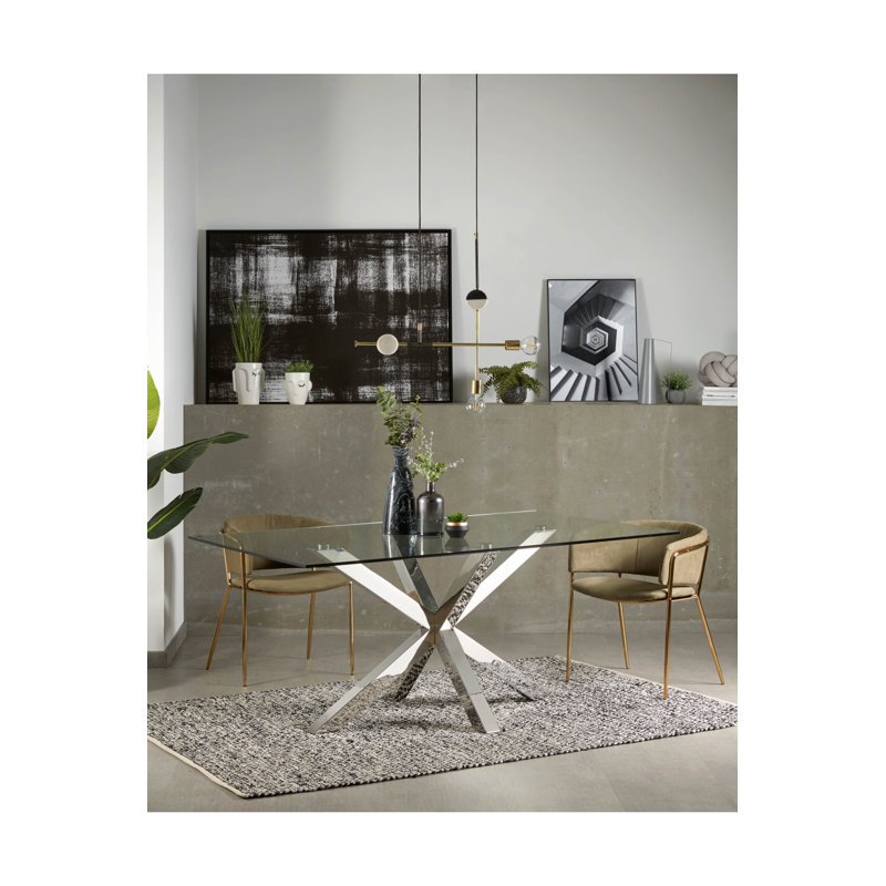 Arya Glass Dining Table, Brown, 79" L x 39" W