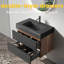 Meuble-lavabo de salle de bain de 76 cm (30 po) avec design suspendu, lavabo noir mat, tiroirs à fermeture amortie, esthétique du milieu du siècle, panneaux de qualité E1, laque E0, fermeture garantie 50 000 fois, style moderne, lavabo monobloc.