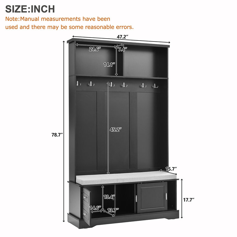 Versatile Hall Tree with Stylish Sliding Doors and Multiple Functions, Black