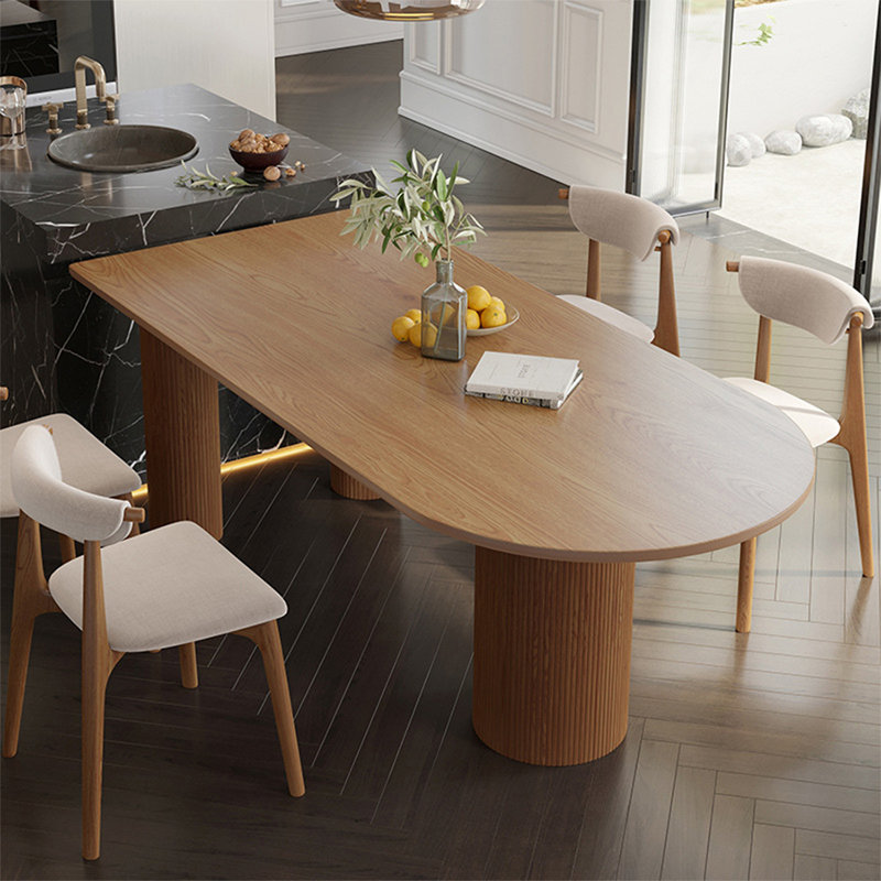 Table de salle à manger en bois massif brun demi-cercle, H 29,53 po x L 62,99 po x l 27,56 po