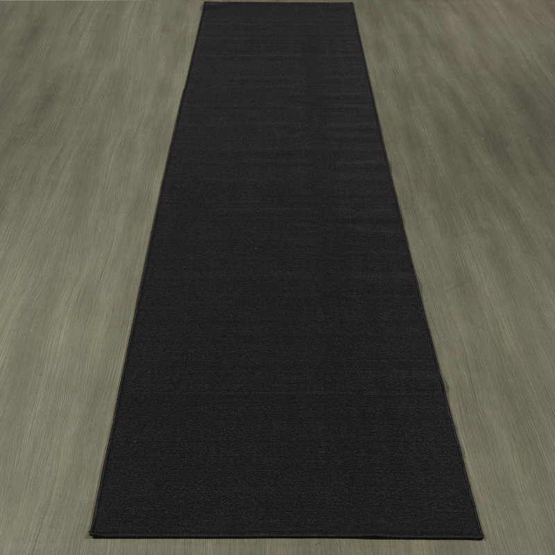 Aletta Machine Washable Non-Slip Solid Black Area Rug For Hallway Runner, Living Room, Entryway Rug, Runner 2'7" x 9'10"