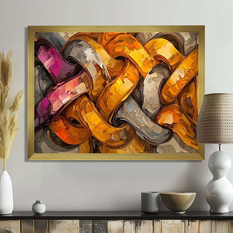 Livesay - Abstract Wall Art, Single Picture Framed, 12" H x 20" W, Gold