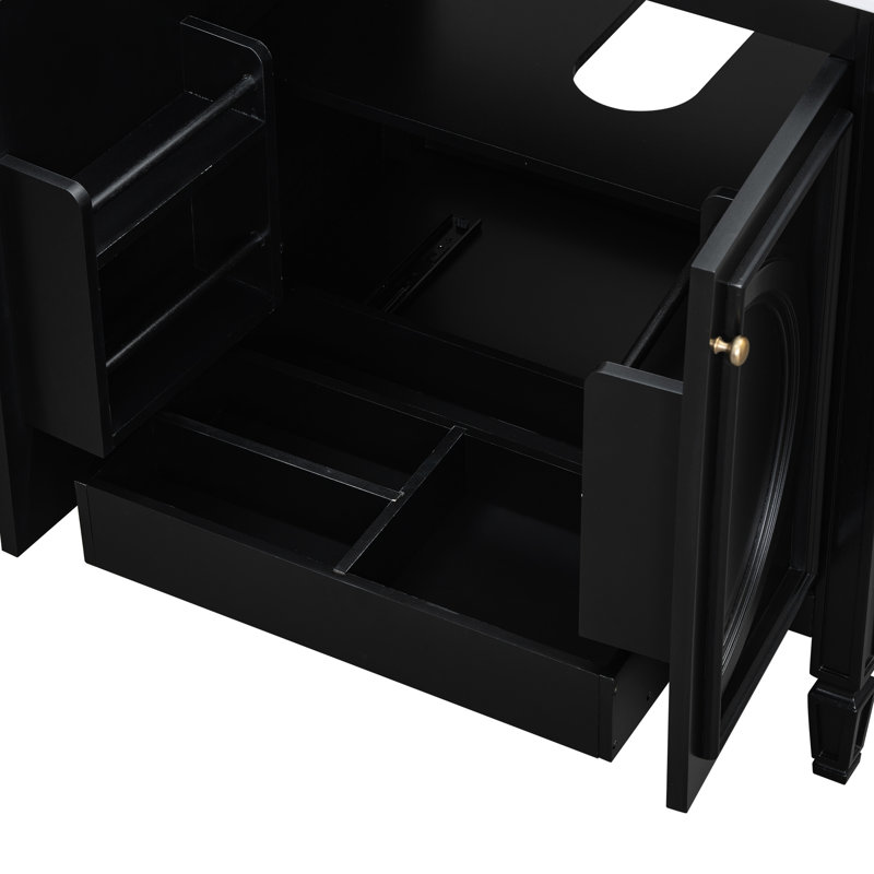 Meuble-lavabo double 60 po, fabriqué en bois massif et d'aspect rétro élégant, en céramique avec débordement en métal, compartiments de tiroir réglables avec rangement de 60 po, design, fermeture en douceur