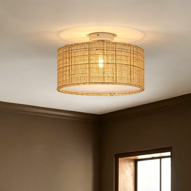 Plafonnier semi-encastré en rotin 1 lumière