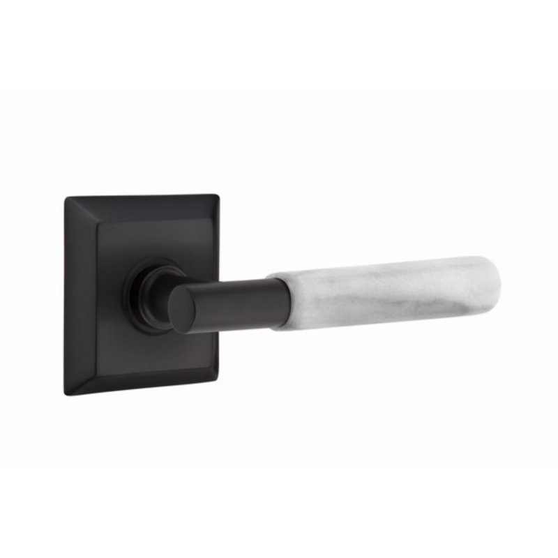 Ensemble de faux levier Emtek Select, rosette Quincy, tige en T, poignée en terrazzo clair, Noir mat / marbre blanc