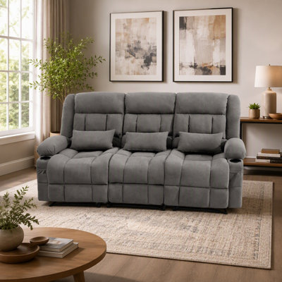 84" Manual Reclining Sofa, 3 Seat Recliner Couch with Side Pockets and Cup Holders,  Comfy Oversized Sofa