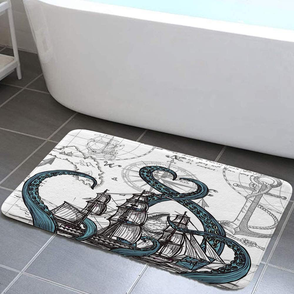 Rosecliff Heights Nautical Bath Mat, Kraken Octopus Bath Rug, Non Slip ...