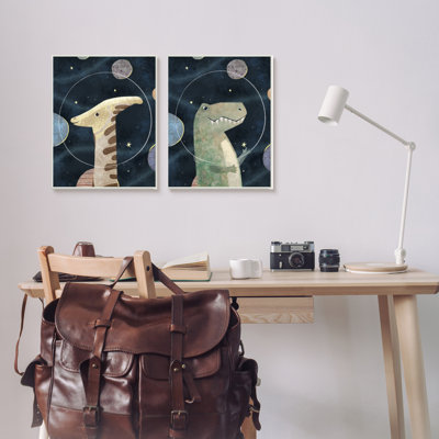 «Les astronautes pour enfants, fantaisie, planète, reptiles, bleu profond, ensemble de 2 grandes plaques murales par Ziwei Li