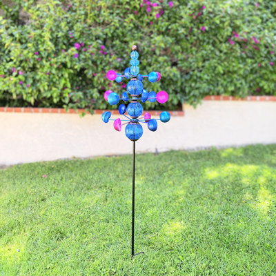 Piquet de jardin à vent à trois niveaux avec boules de verre craquelé Exhart, 14 par 48 pouces Exhart