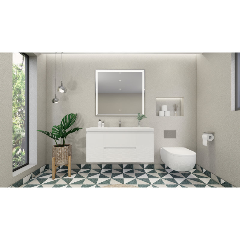 Ensemble de meuble-lavabo mural simple 47 po Korrina, Blanc très luisant
