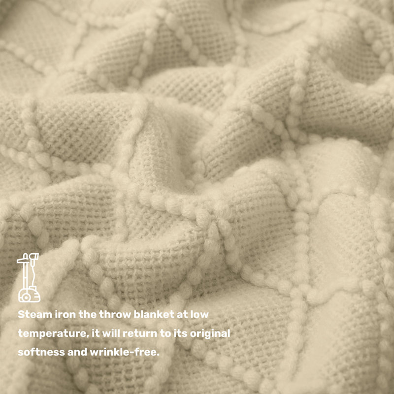 Beige Diamond Knit Machine Washable Throw Blanket