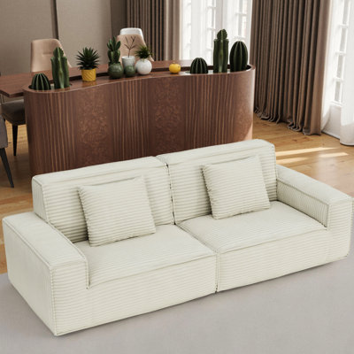Beige, compression moderne, 106,3 pouces, structure en mousse complète, chambres d'amis, salon, tissu rayé de haute qualité, matériau principal à 3 places, utilisation multifonctionnelle, grand