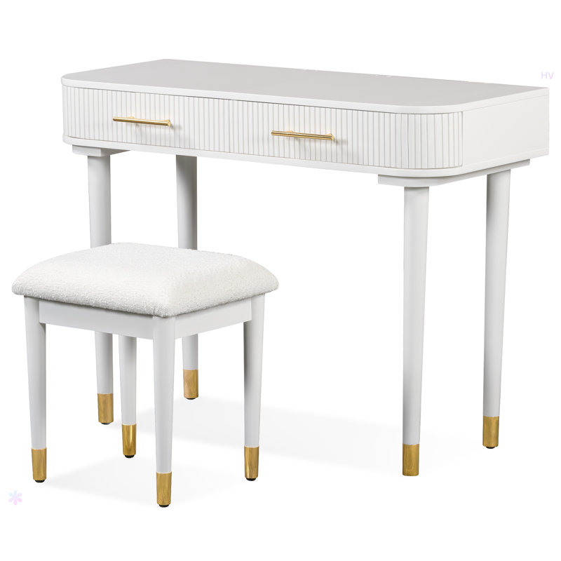 Ensemble de coiffeuse moderne 40 "avec miroir à écran tactile lumineux, coiffeuse et tabouret rembourré avec 2 grands tiroirs