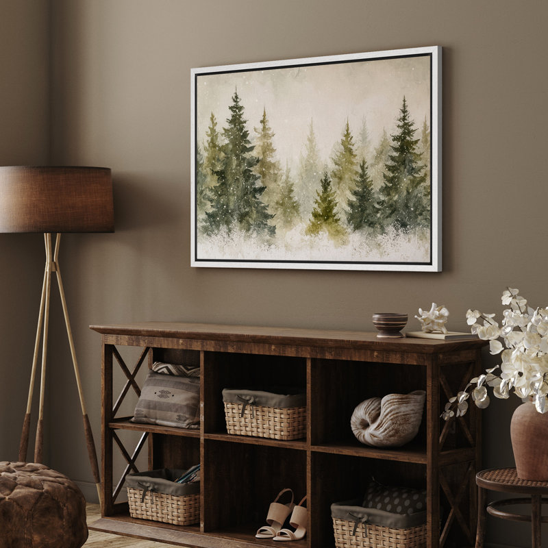 «Snowy Pine Forest Tranquil Winter Landscape Nature Decor», reproduction d'art sur toile encadrée, H 24 po x l 36 po