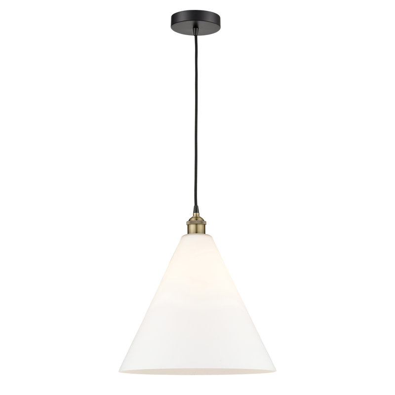 Luminaire suspendu conique à 1 lumière Bluford, Blanc mat, Chrome poli, H 17,75 po x l 16 po x P 16 po