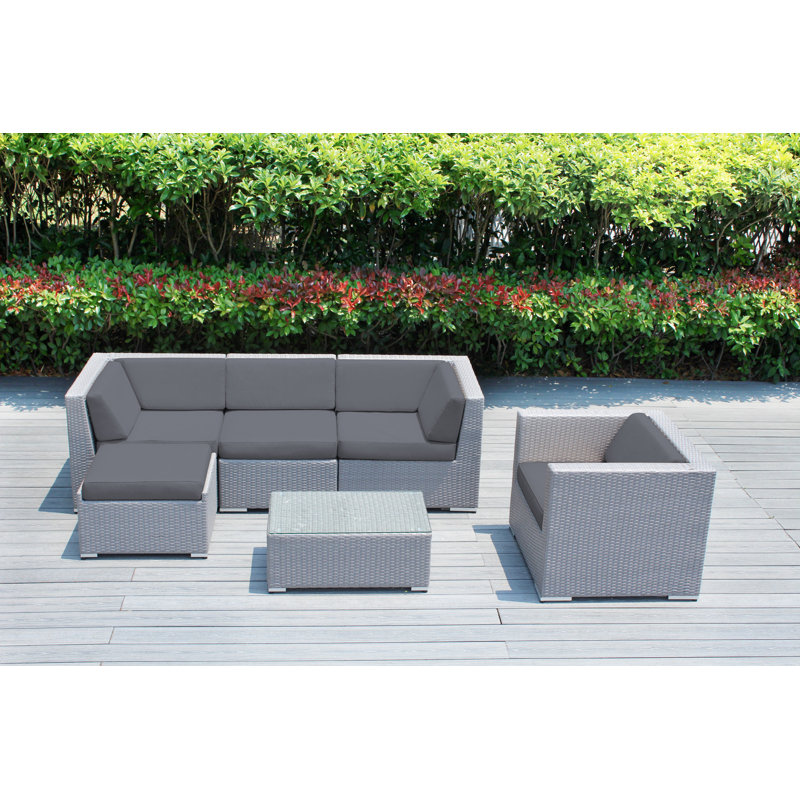 Ensemble de conversation en osier pour 5 personnes avec coussins Lumini, Supercrylic gris, Toile toile Sunbrella® charbon