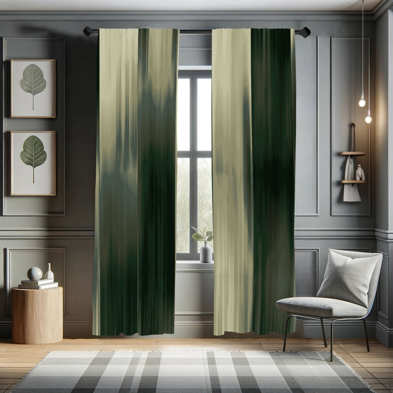 Microfiber Floral Semi-Sheer Rod Pocket Curtain Panels, 28" W x 95" L, Black/Green