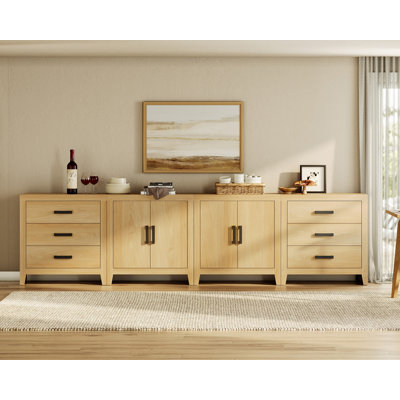 Buffet modulaire 4 pièces avec tiroirs et portes Eaton, armoire de rangement de style campagnard pour salon, salle à manger ou couloir, chêne
