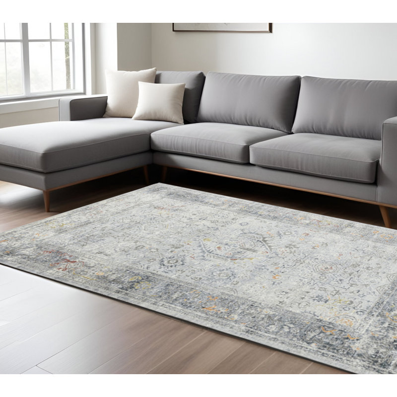 9' X 12' Gray Silver And Rust Medallion Area Rug