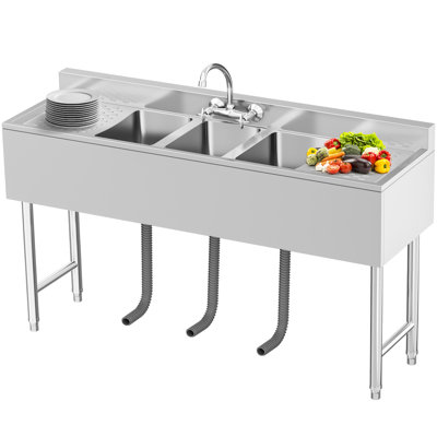 Évier à lessive autoportant argenté L 59,8 po x l 47,5 po