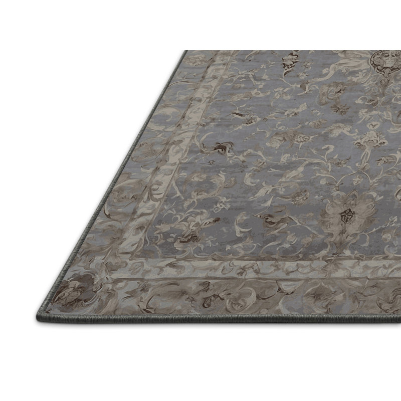 Tapis gris soyeux et moelleux, Rond 3 pi