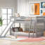 Lit superposé simple gris avec glissière convertible et solution peu encombrante, structure en bois de pin, assemblage facile, garde-corps pleine longueur pour lit simple / simple, petits espaces simples et bas, famille sécuritaire