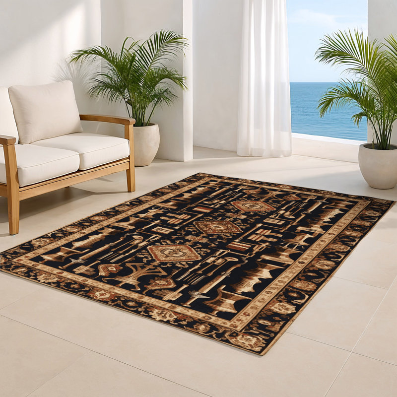 Tapis noir français intérieur et extérieur, Rectangle 5 pi x 7 pi