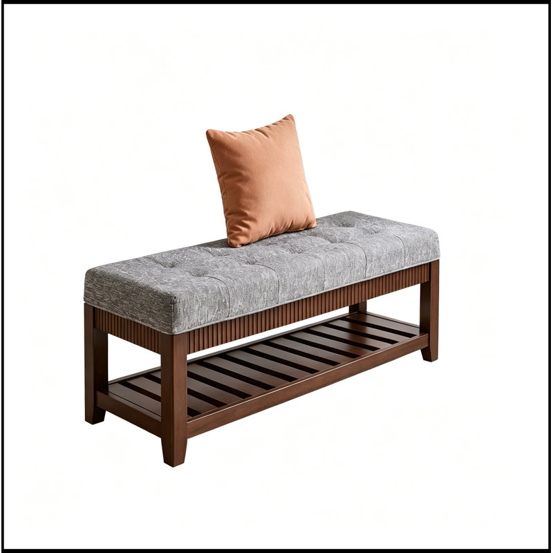 Meuble à chaussures en bois Stéphanie avec coussin rembourré et tablette à chaussures inférieure, Grey