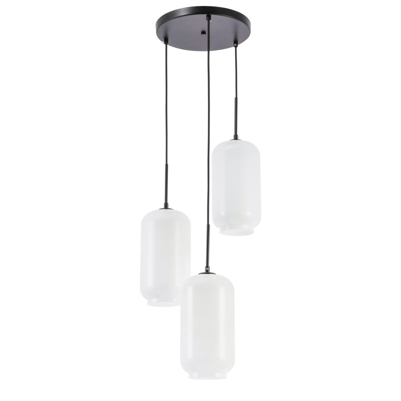 Drinkard 3 - Light Kitchen Island Pendant, Black, Frosted White, 12.6" H x 16.3" W x 16.3" D