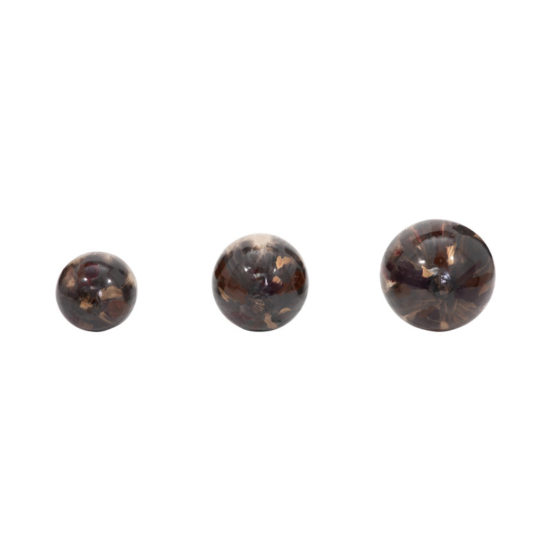 Set of 3 Decorative Iron Orbs - Modern Metal Sphere Accents for Any Space, Brown Multi