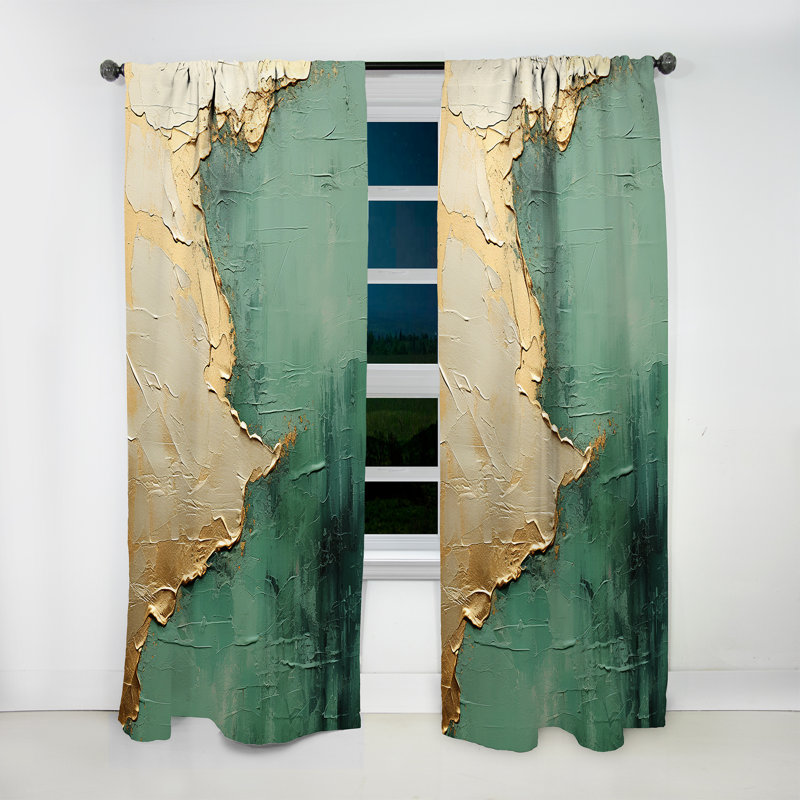 Gold And Green Paint Fusion II - Modern Curtain - Velvet Room Darkening - 1 panel, 52" W x 108" L