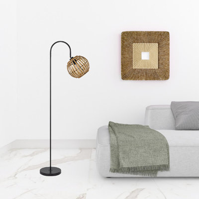 Lampe sur pied de forme traditionnelle noire 63 po avec abat-jour brun