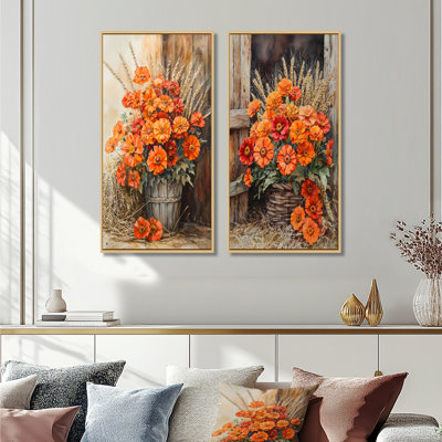 Barnyard Harvest Bouquet of Marigold I - Décoration murale florale 2 panneaux