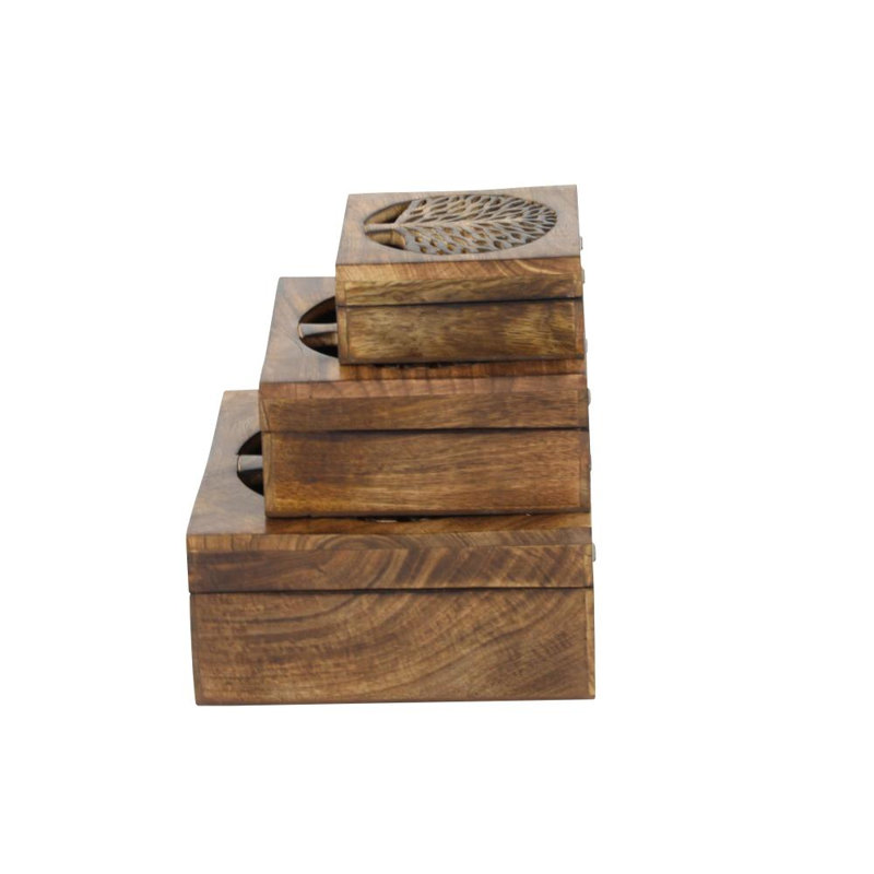 Attridge Wood Handmade Tree Decorative Brown Box with Hinged Lid Set