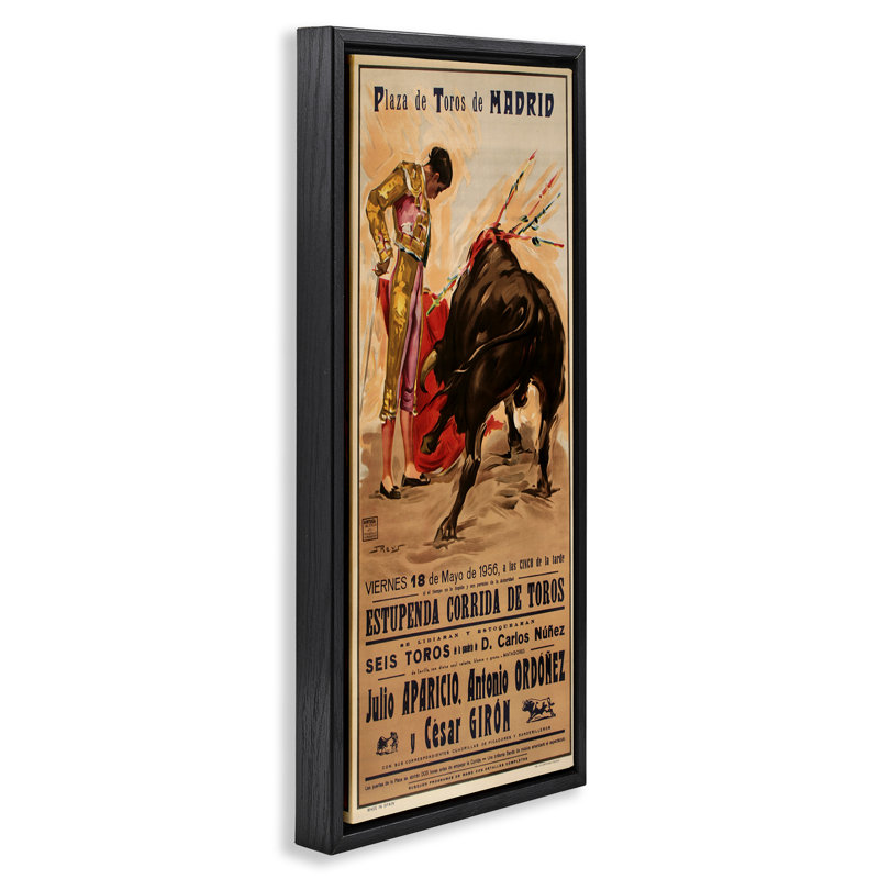 Cadre flottant avec publicité Great Bullfight, design par Marcus Jules, H 25 po x l 11 po, Cadre flottant noir de jais
