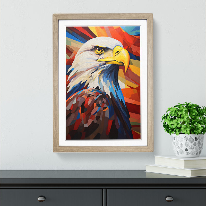 Eagle Constructivism - Single Picture Frame Print on Wood, 34" H x 25" W x 2" D, Oak