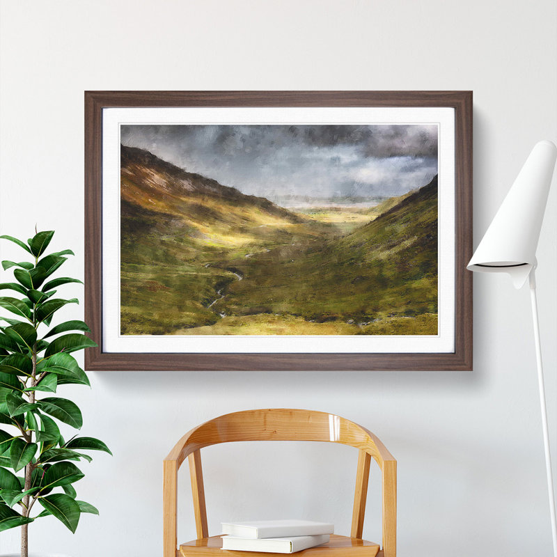 Glangesh Pass in Ireland - Picture Frame Painting, 27cm H x 36cm W x 2cm D, Walnut Framed