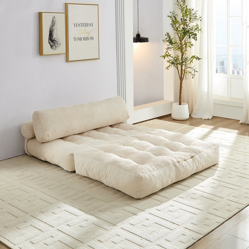 Convertible Corduroy Floor Sofa Bed, Adjustable Sleeper Lounge Couch, Multi-Functional Fold Out Chaise for Living Room & Guest Room
